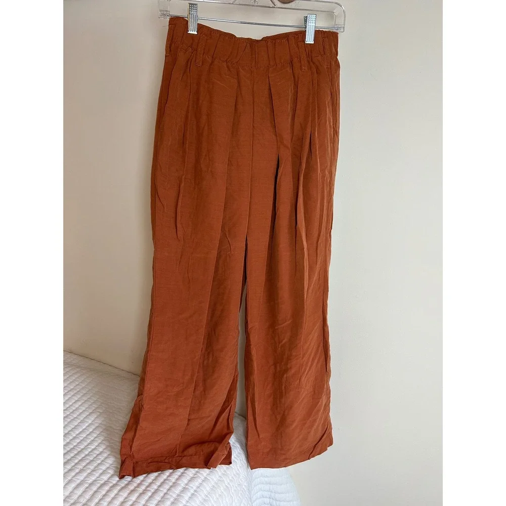 Free People Nothing to Say High Waisted Wide Leg Cropped trousers Rust Orange XS